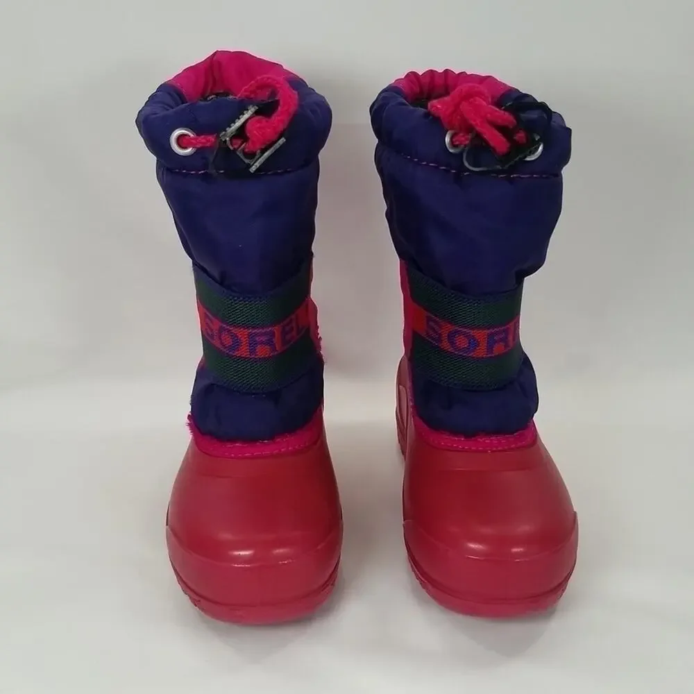 Sorel Baby SZ 7 Pink Purple Pull on Winter Boots Drawstring Removable Liners